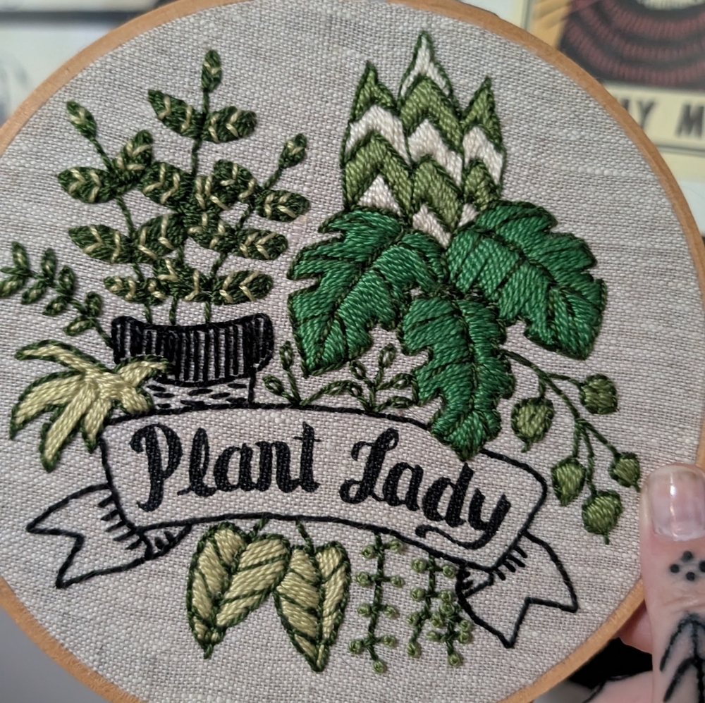 Embroidered Plant Lady Wall Art